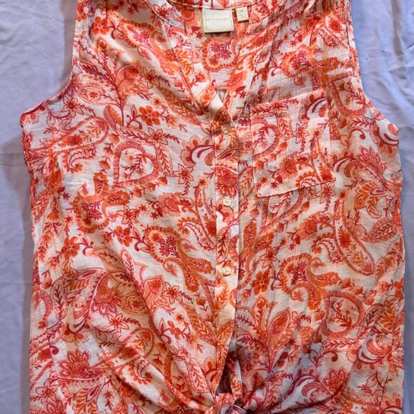 TWO Mixed Brands Sleeveless Blouse Tops SIZE SMALL (1 Cream floral & 1 Red/wht) - Picture 9 of 14